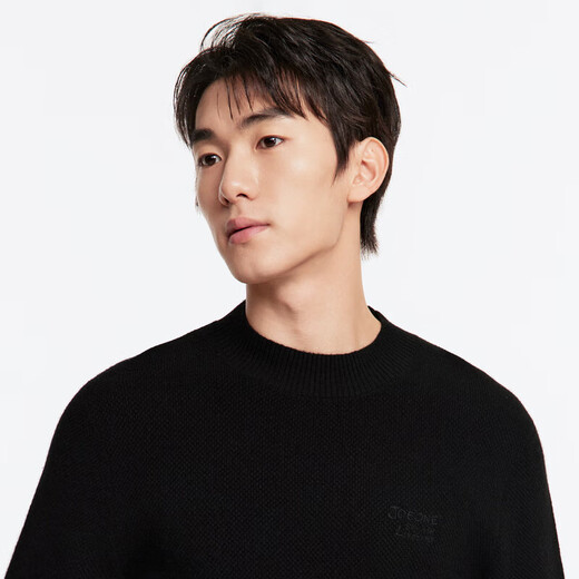 九牧王【商场同款 含羊毛羊绒】男装羊毛衫男25春冬新款圆领暖绒毛衣男 修身版+黑色+JY1DV50647 M 170/92A(48)