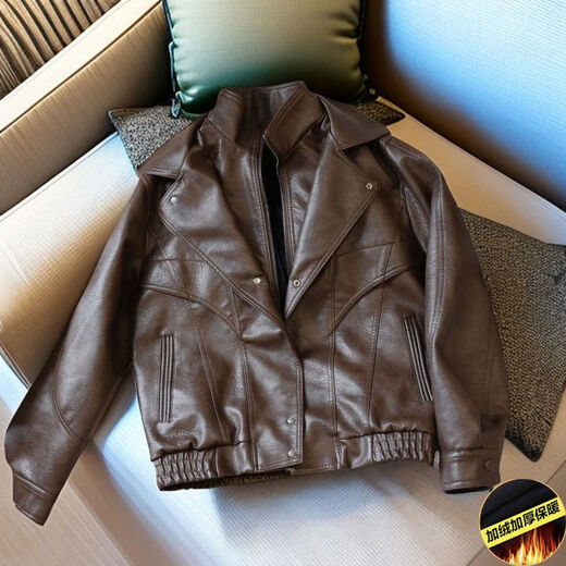 秋冬季加绒保暖皮衣男士休闲外套2024新款潮牌痞帅假两件皮夹克 黑色加绒 2XL 2XL建议120-140斤