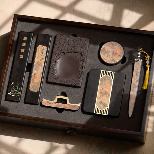 Shanlianhu Pen, Lanting Yaji, Four Treasures of the Study Set, Master's Handmade High-end Brush Set, Pen, Ink, Paper, Inkstone, Lang Hao Duan Inkstone, High-end Calligraphy, Personal Use, New Year's Gift Box