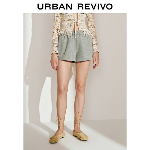 UR2025 Spring New Women's Simple Casual Sports Style Versatile Drawstring Shorts UWM650034 Light Gray Gray (Short) XS