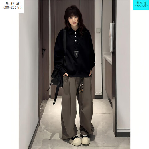 Wu Quanwan cleanfit black henley collar shoulder sweatshirt for men and women, long-sleeved polo shirt, American heavyweight inner layering shirt, black upgraded version black upgraded version M