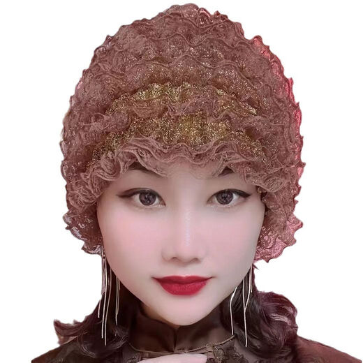 Four seasons thin Baotou hat to cover gray hair, lace hat, fashionable home hat, cycling windproof hat, bald hat for women, black, 7 laces, 96 width size