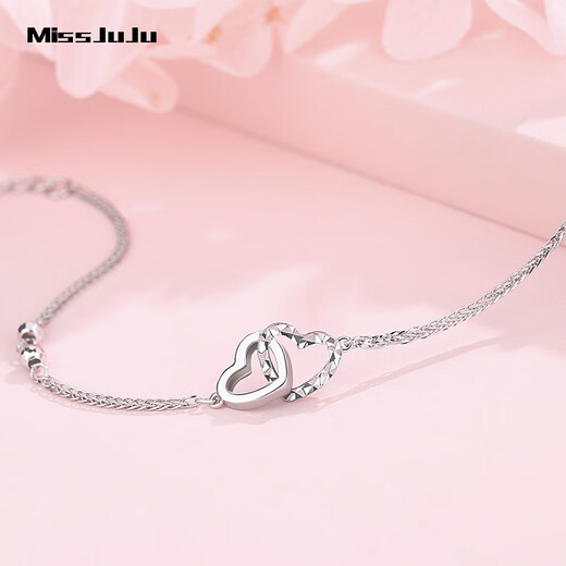 Miss JuJu pt950 platinum heart-linked bracelet for women, fashionable platinum love-shaped bracelet for wife, weight 3.4-3.6g, length 16+2cm+ free engraving