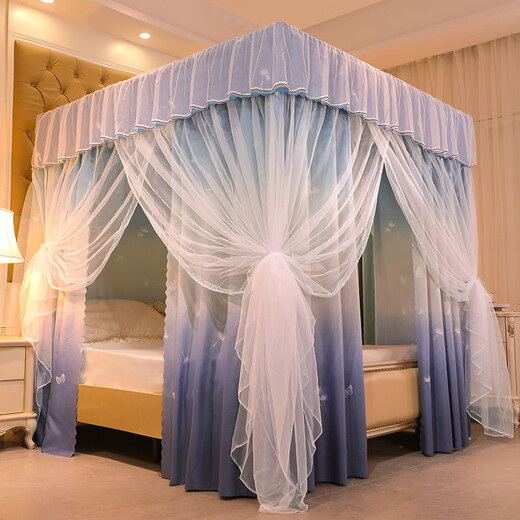 Yusenyi physical blackout bed curtain mosquito net all-in-one home bedroom floor-standing bed curtain with bracket 1.5m1.m full Dielianxinghe mosquito net + curtain + bracket with lamp 1.2 bed x 1.9m long thickened painted bracket
