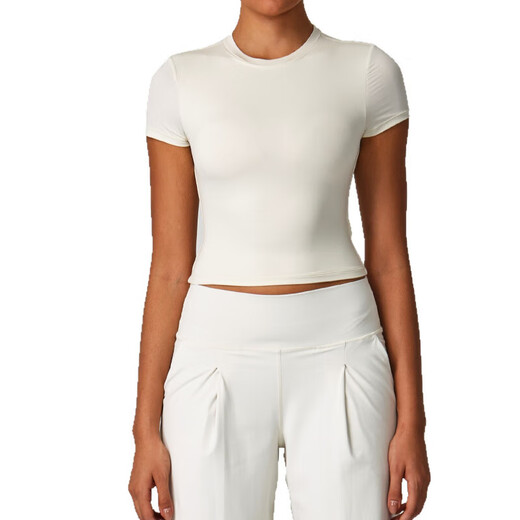 High elastic slim casual versatile T-shirt women's sports yoga fitness top short yoga wear Pilates short sleeves Albumin S
