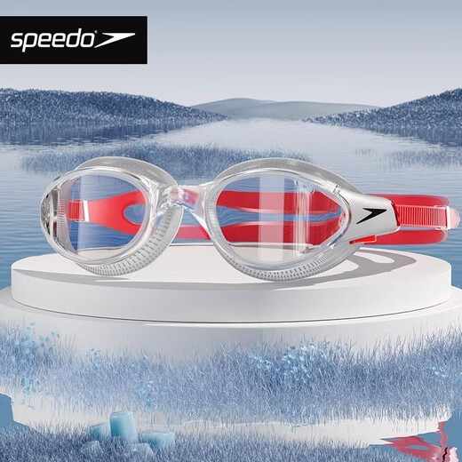 Speedo swimming goggles 2025 Wang Shun same style swimming goggles for men and women high-definition waterproof and anti-fog Biofuse2.0 cloud-sensing swimming goggles red/transparent 8-00233214515 flat light