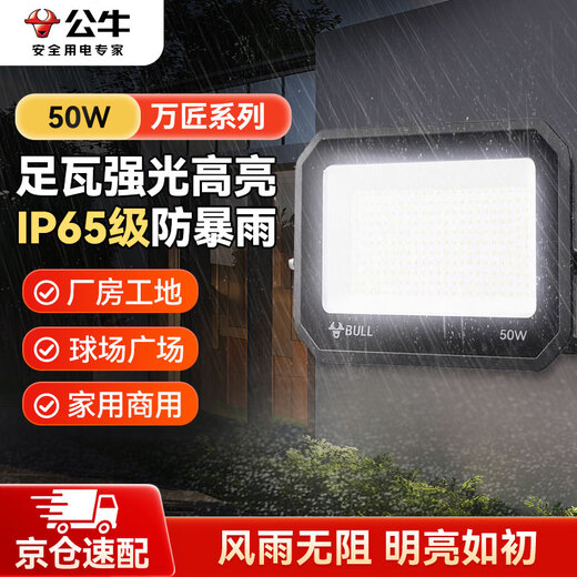 Bull (BULL) LED floodlight outdoor courtyard factory garden light camping light IP65 waterproof grade 50W Wanjiang series MG-D050A-AE-6500K white light