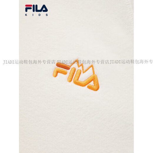 FILA KIDS Children's Clothing Boys' Sweaters 2025 Winter New Children's Velvet Warm Pullover Top Official Authentic Pear Blossom White-IV M 140c