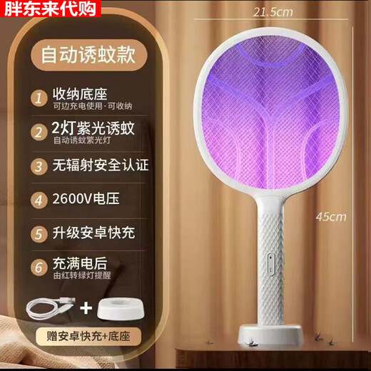 2025 New Electric Mosquito Swatter Rechargeable Home Mosquito Killer Lamp 2-in-1 Mosquito Repellent 2-in-1 Standard Version Comes with Fast Charging Cable + Base_ No More Mosquito Disturbance