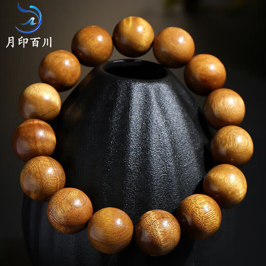 Yueyin Baichuan Golden Phoebe Bracelet for Men and Women High Density Buddha Beads Rosary Beads and Play Bracelet About 15mm