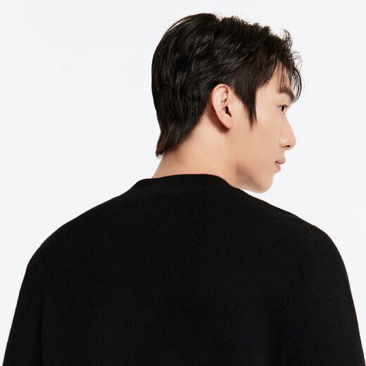 九牧王【商场同款 含羊毛羊绒】男装羊毛衫男25春冬新款圆领暖绒毛衣男 修身版+黑色+JY1DV50647 M 170/92A(48)