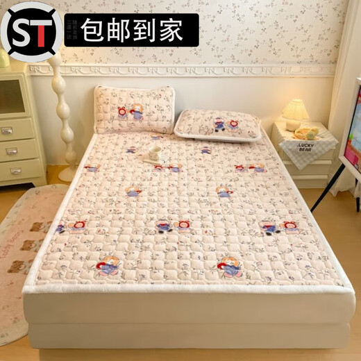 Shantou Lincun Mattress Sample 2025 Milk Velvet Mattress Upholstered Student Dormitory Mattress Bottom Padded Sheet Blanket Bed Cover Floral Rabbit Mat (Anti-static) 200x220cm-Single Mattress
