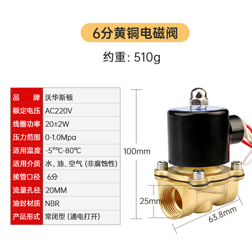 Wawaston solenoid valve copper electric water valve oil valve air valve water inlet valve normally closed switch valve 6 points AC220V 2W-200-20 copper