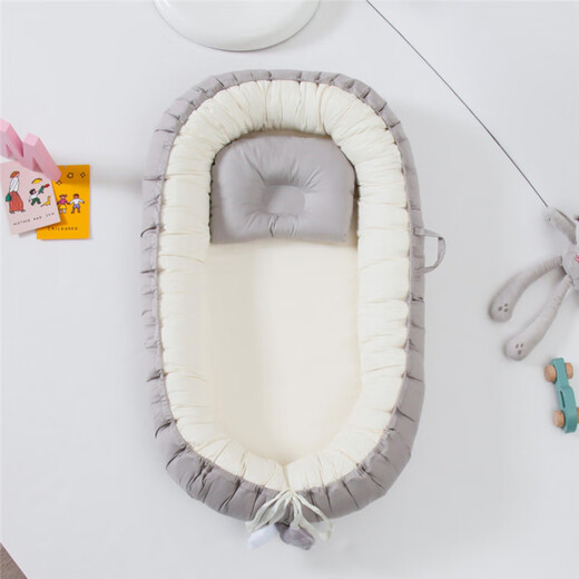 Shijanu Baby Sleeping Bed Portable Newborn Bird's Nest Anti-Stress Sleeping Magic Device Foldable BB Anti-jumping Full Surround - Gray Beige (Suitable for 0-1 Years Old)