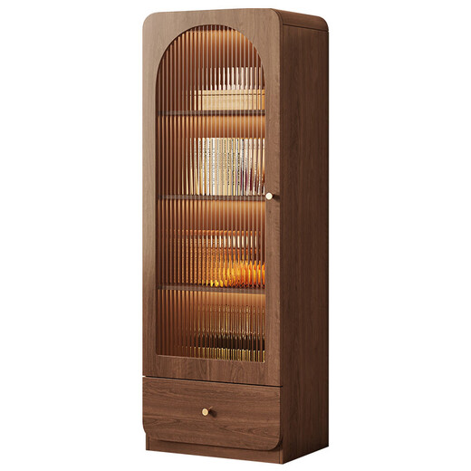 Zhong Zhanggui retro style glass dining room wine cabinet against the wall home living room standing cabinet TV side cabinet display storage narrow cabinet storage cabinet 40x42x133 walnut color/delivered into the home