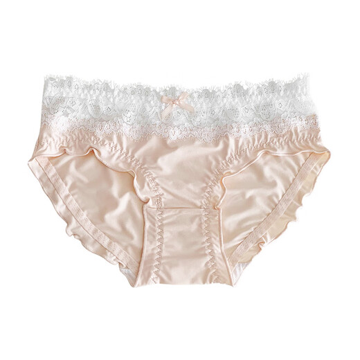 Universal bow-knot sweet underwear for women in summer thin jacquard lace stitching low waist hip briefs white + pink + black 12% off for purchases of 5 pieces L