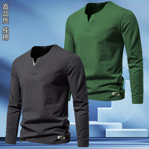 MLB&NY trendy brand v-neck right shoulder long-sleeved T-shirt 2025 new T-shirt for men with loose t-shirt bottoming shirt Henry collar top white S weight 90-120Jin Jin is equal to 0.5 kg