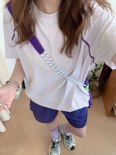 Pink and purple Hasselblad line sun protection short-sleeved shirt for men and women summer tennis badminton quick-drying clothing cycling suit sports suit pink and purple short-sleeved + purple shorts upgraded version M M