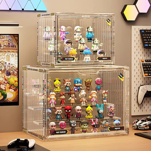 OMANTI blind box storage display stand household dust-proof container figure display cabinet animation doll ornaments large storage box magnetic stripe figure box black four layers