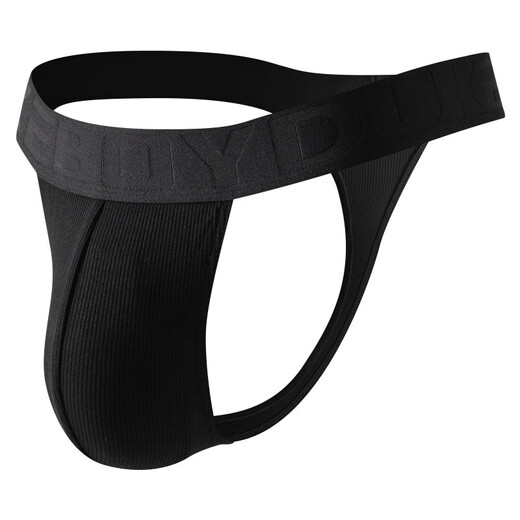 Men's thong solid color comfortable and breathable personalized ribbed sexy U-convex sexy hip lifting thong underwear comfortable and breathable T black M recommended 90-110Jin Jin equals 0.5 kg