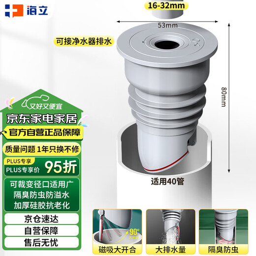 Haili kitchen sewer anti-odor sealing artifact bathroom washing machine water pipe anti-overflow silicone sealing plug ring F40