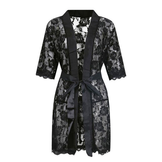 Jimujia Lace Floral Bathrobe Men's Sexy Transparent Mid-Length Pajamas Lace-up Bath Skirt Home Clothes Nightgown 1 piece black + 1 piece white + 2 pairs of thongs included 165-170M