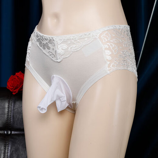 Universal adult men's and women's underwear, new lace men's sexy set, low waist triangle, royal blue (hollow), L size, closed mouth