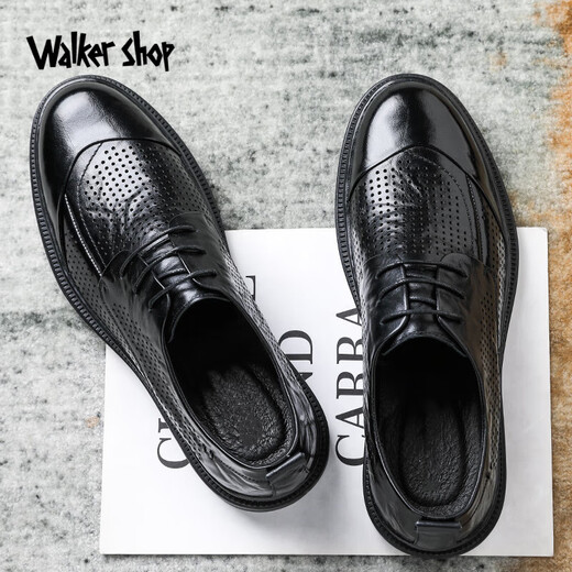 Walker Shop Fashionable Big Toe Shoes for Men 2025 New British Soft Sole Increased Men's Commuting Business Casual Leather Shoes Black 42