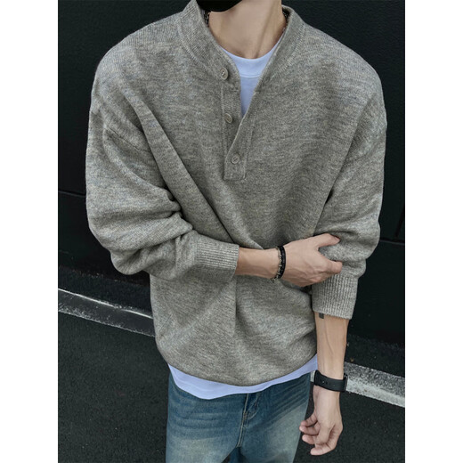 Cleanfit henley collar sweater men's autumn and winter warm sweater men's inner long-sleeved base sweater floral gray autumn and winter upgraded model M_95 to 115Jin Jin equals 0.5 kg can be worn