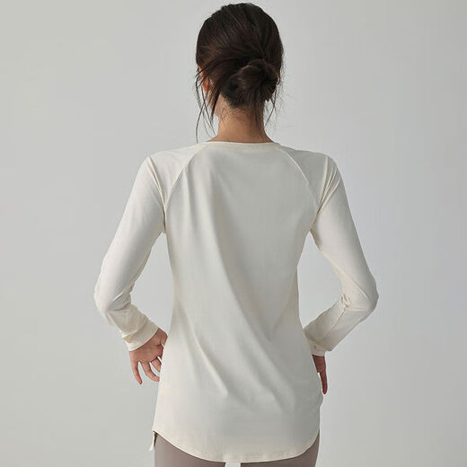 Yoga clothing top women's new blouse quick-drying long-sleeved sports T-shirt loose running training Pilates fitness clothing milk white S S