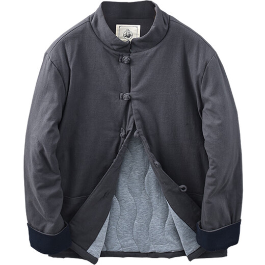 Extreme linen Chinese style disc button stand collar cotton and linen casual cotton coat for men, thickened and warm, versatile loose linen top jacket, navy blue XL