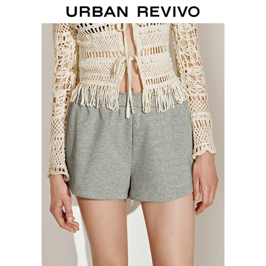 UR2025 Spring New Women's Simple Casual Sports Style Versatile Drawstring Shorts UWM650034 Light Gray Gray (Short) XS