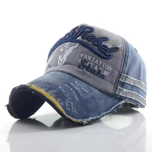 Men's and Women's Washed Old Letter Embroidered Peaked Cap Trendy Men's Outdoor Fashion Personality Street Women's Visor Baseball Hat Embroidered Washed Buffalo Head Style-Navy Blue Adjustable