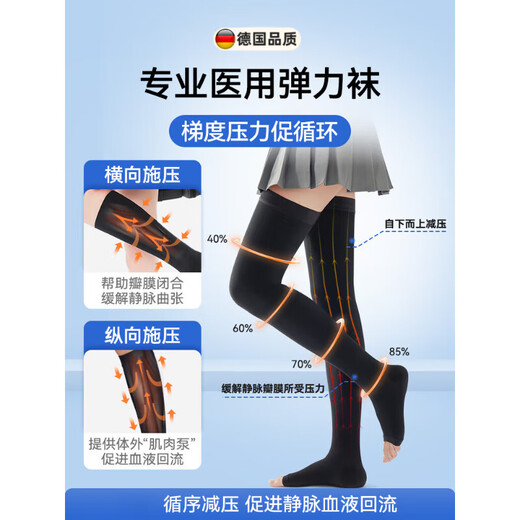 JCZS German Brand Varicose Vein Socks Therapeutic Venous Expansion Elastic Socks Pregnant Women Thrombosis Pressure Postoperative Care Level 2 Black Mid-Leg Exposed S
