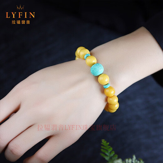La Yun Feiyin Laomi Chicken Oil Yellow Beeswax Bracelet Women's Single Circle Amber Bracelet Attractive Simple Jewelry Ornaments Turquoise Accessories Beads About 8mm