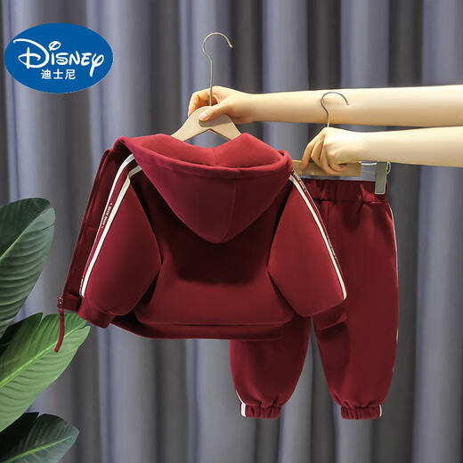Disney (Disney) Velvet Suit 2025 Autumn and Winter 2025 New Style Boys and Children Thickened Anchor Red Jacket Two-piece Set Burgundy Suit Velvet 100 (Upgraded Model)