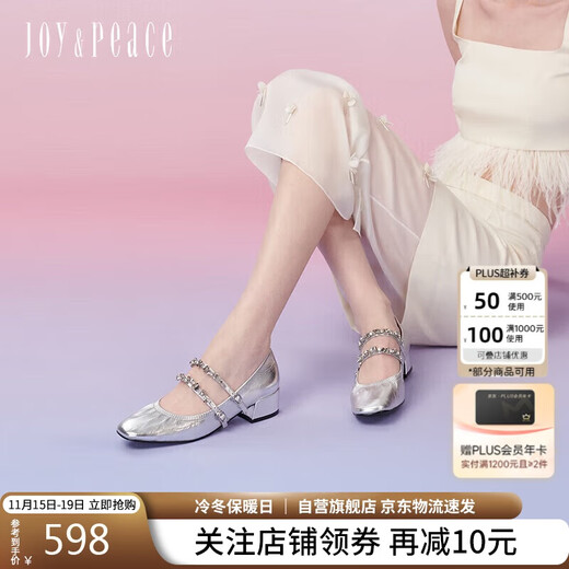 True Beauty Silver Wings Girl Spring Sheepskin Thick Heel Silver Mary Jane Shoes for Women J6621AQ4 Silver 37