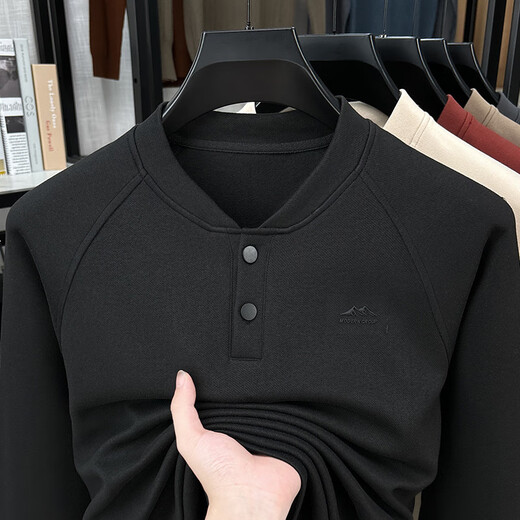 GOLDLION G+Goldlion broken code 2026 German velvet two-button Henry collar sweatshirt men's autumn and winter new casual pullover loose khaki M (recommended 95-110Jin Jin is equal to 0.5 kg)