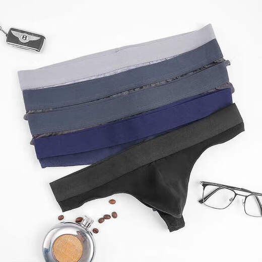 Universal men's thong low-waist solid color wide belt briefs with egg black one rope bag bag T-pants sexy black M