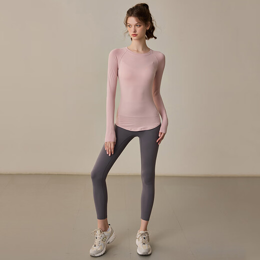 LULU CENTURY Warm fitness quick-drying clothing for women Pilates training tight slimming sports tops fashion bottoming tights long sleeves off-white L