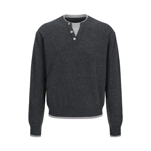 TERRAINCOGNITA 25AW fake two-piece wool sweater Henry collar blended sweater high quality commuting versatile Nico same style gray S