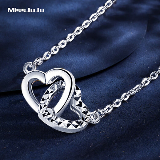 Miss JuJu pt950 pure platinum heart-linked necklace for women, fashionable platinum chain gift for wife, weight 4.1-4.3g, length 43+2cm