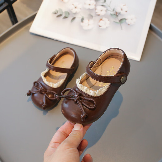 Tyrannis season new children's soft-soled beanie shoes for girls baby bow princess shoes little girl's single shoes brown 21_inner length 13.5cm