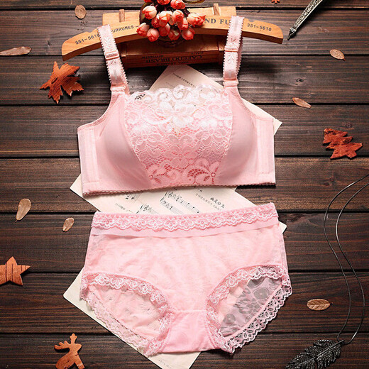 Modal red underwear set for the year of birth, anti-exposure and side breasts new underwear, women's anti-sagging push-up bra without rims, pink, single piece, 6XL 34/75 size, thick 3cm