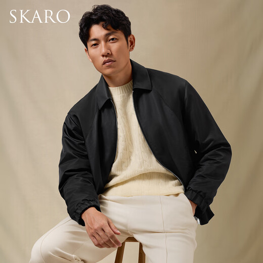 SKARO Sheep Leather Spliced Black Jacket Men's 2025 Autumn and Winter Business Commuting Lapel Top Black SKL1321 L (48)