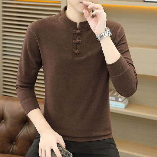 Jingyan selects stand-up collar long-sleeved T-shirt for men in spring, autumn and winter Chinese style Henry collar polo shirt with buckle inside 8806 gray M M