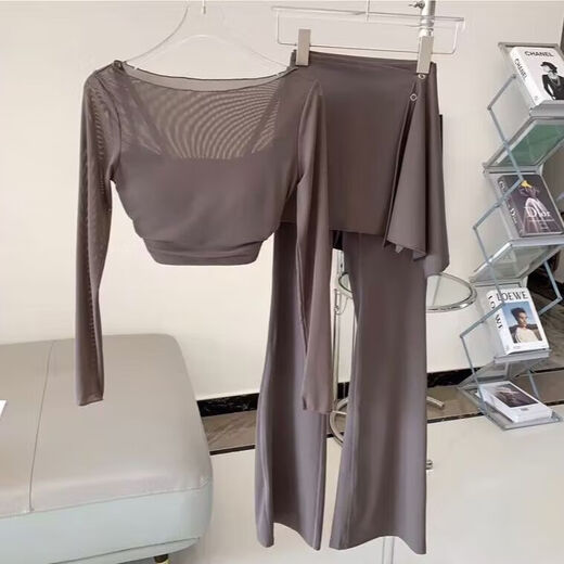 Junkiss yoga wear Pilates suit three-piece detachable two-piece boot-cut pants petite yoga suit apricot color top S (recommended 80-100 Jin Jin equals 0.5 kg)