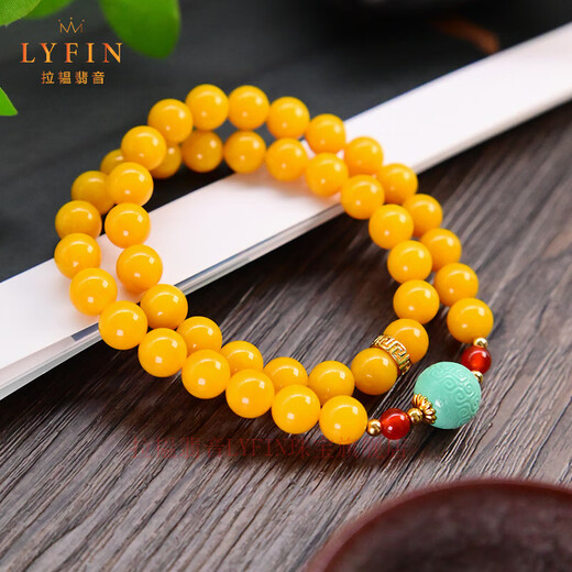 La Yun Feiyin Multi-circle Beeswax Bracelet Women's Chicken Oil Yellow Amber Bracelet Turquoise with Beads Original Niche Design Multi-circle Beeswax Bracelet