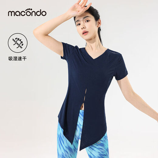 Women's Summer Running Yoga Pilates Straps Slim Fit Quick-Drying Reversible Short-Sleeved T-Shirt Turquoise XS