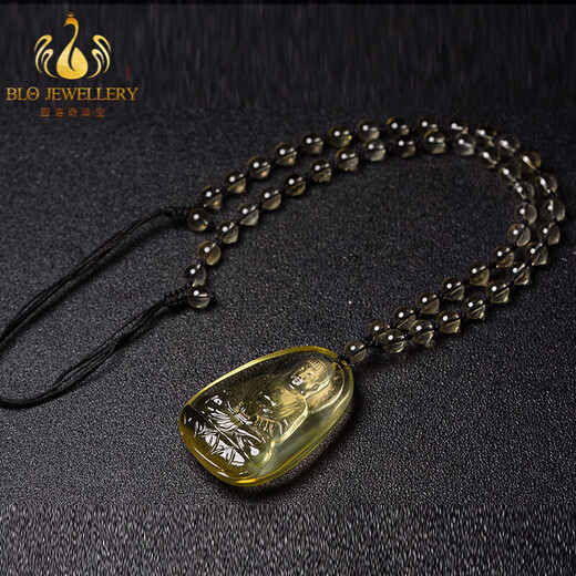 Bailuoqi Natural Citrine Native Buddha Pendant Necklace Men's Puxian Bodhisattva Twelve Zodiac Dragon and Snake Amulet Pendant Citrine Rabbit Manjushri Bodhisattva with Bead Chain